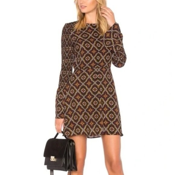 A.L.C. Alexa Printed Bell Sleeve Silk Dress (3) - Picture 1 of 12